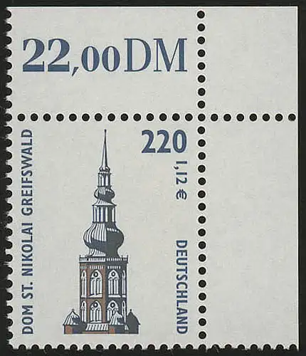 2157 SWK 220 Pf/1,12 Euro Ecke or ** postfrisch