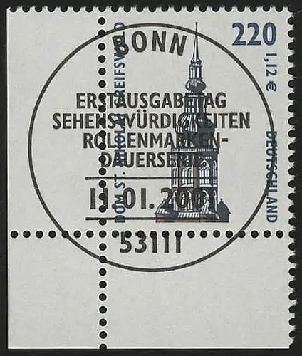 2157 SWK 220 Pf/1,12 Euro Ecke ul ESST Bonn