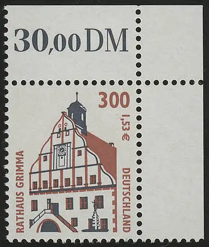 2141 SWK 300 Pf/1,53 Euro, Ecke oben rechts ** postfrisch