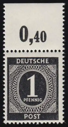 911 PORdgz, Ziffern 1 Pf. Plattendruck durchgezähnter Oberrand, ungefaltet, **