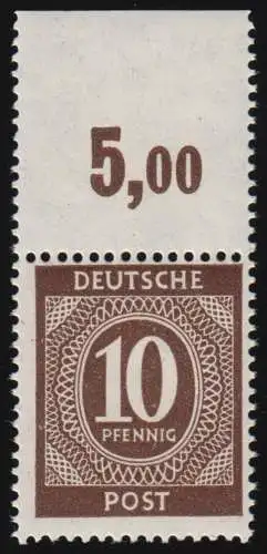 918 PORdgz, Ziffern 10 Pf. Plattendruck durchgezähnter Oberrand, ungefaltet, **