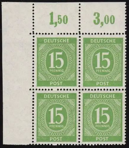 922b PORdgz, Ziffern 15 Pf. Plattendruck Eck-Vbl. durchgezähnt, ungefaltet, **