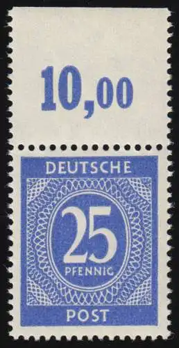 926 PORdgz, Ziffern 25 Pf. Plattendruck Oberrand durchgezähnt, ungefaltet, **