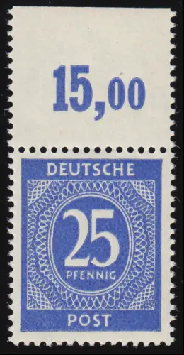 926 PORdgz, Ziffern 25 Pf. Plattendruck Oberrand durchgezähnt, ungefaltet, **