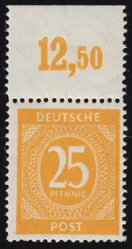 927 PORdgz, Ziffern 25 Pf. Plattendruck Oberrand durchgezähnt, ungefaltet, **