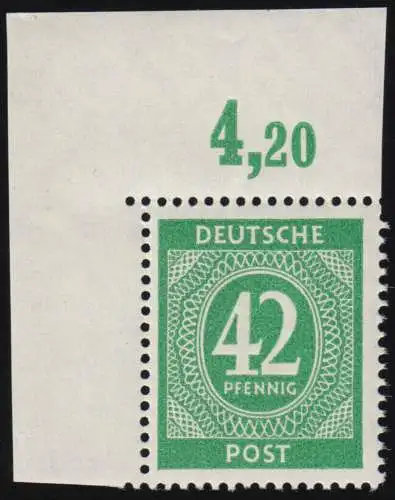930 PORndgz, Ziffern 42 Pf. Plattendruck Ecke oben, ungefaltet, **