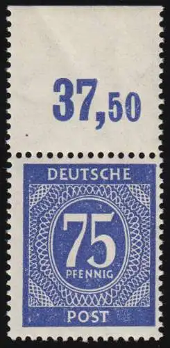 934 PORdgz, Ziffern 75 Pf. Plattendruck Oberrand durchgezähnt, ungefaltet, **