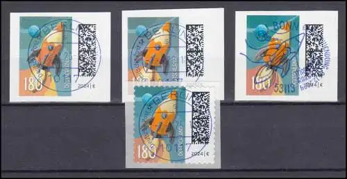 3874 Welt der Briefe Raketenpost 180 C. - Set mit 4 Varianten kpl. gestempelt O