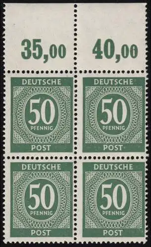 932a PORdgz, Ziffern 50 Pf. Viererblock Oberrand durchgezähnt, ungefaltet, **