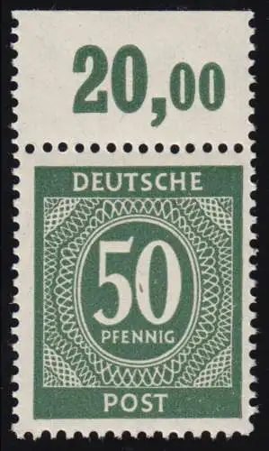 932a PORdgz, Ziffern 50 Pf. durchgezähnter Oberrand, ungefaltet, ** / MNH