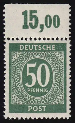 932a PORdgz, Ziffern 50 Pf. durchgezähnter Oberrand, ungefaltet, ** / MNH