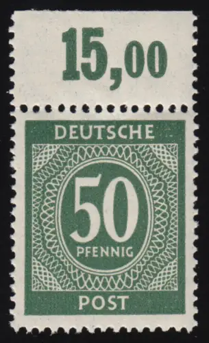 932a PORdgz, Ziffern 50 Pf. durchgezähnter Oberrand, ungefaltet, ** / MNH