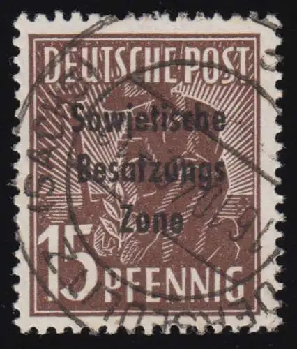 SBZ 187b SBZ-Aufdruck 15 Pf. Arbeiter, seltene Farbe gestempelt O Befund BPP