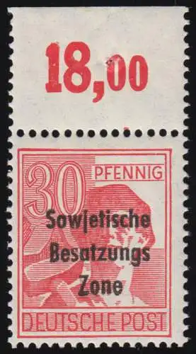 SBZ 192aPORdgz SBZ-Aufdruck 30 Pf. Arbeiter, Oberrand postfrisch ** geprüft BPP