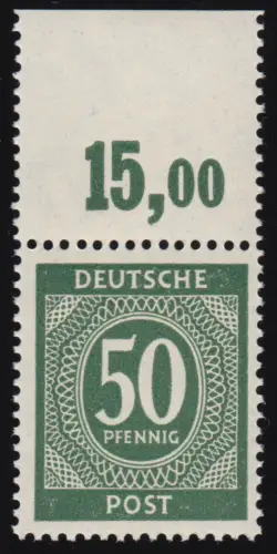 932a PORdgz, Ziffern 50 Pf. durchgezähnter Oberrand, ungefaltet, postfrisch **
