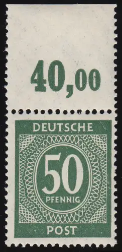932a PORdgz, Ziffern 50 Pf. durchgezähnter Oberrand, ungefaltet, postfrisch **