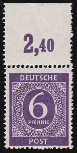 916 PORdgz, Ziffern 6 Pf. Plattendruck durchgezähnter Oberrand, ungefaltet, **