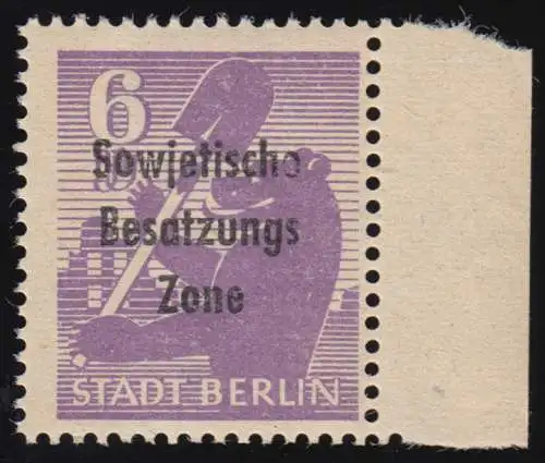 SBZ 201A waz DD II 6 Pf mit Aufdruck normal + Blindaufdruck, ** geprüft BPP