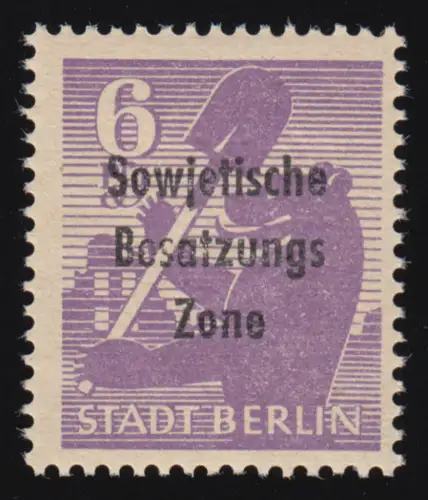 SBZ 201A waz DD II 6 Pf mit Aufdruck normal + Blindaufdruck, ** geprüft BPP