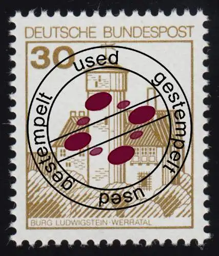 914AI Burgen und Schlösser 30 Pf Ludwigstein, ALTE Fluoreszenz, gestempelt O