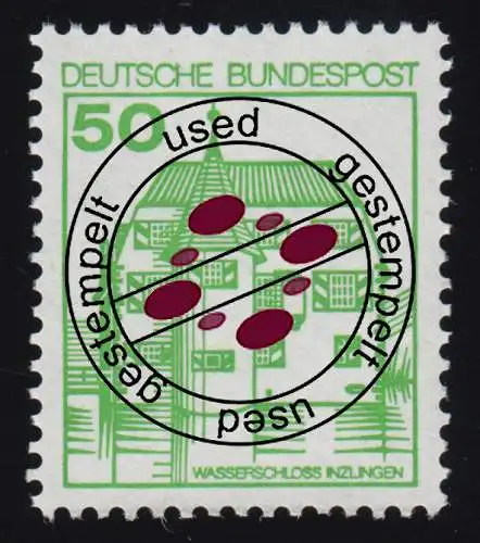 1038CI Burgen und Schlösser 50 Pf Inzlingen, BUCHDRUCK alte Fluoreszenz O