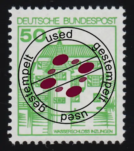 1038CI Burgen und Schlösser 50 Pf Inzlingen, BUCHDRUCK alte Fluoreszenz O