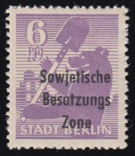 SBZ 201A wb x Berliner Bär 6 Pf mit Aufdruck, Papier wb, ** geprüft BPP