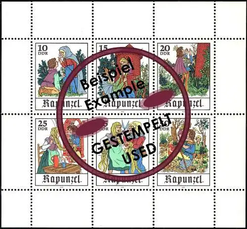 2382-2387 Märchen-Kleinbogen Rapunzel 1978, mit Tagesstempel
