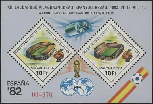 Ungarn Block 155I Fußball-WM Spanien mit Textaufdruck, postfrisch **