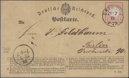 14 Brustschild ½ Groschen EF Postkarte Chemnitz 21.7.72 nach Berlin, Ak-O