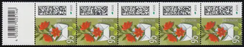 3898 Blumenbrief 95 C. aus 200er, 5er-Streifen mit GROSSEM CF, **
