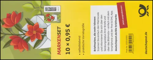 FB 150 Welt der Briefe Blumenbrief 95 Cent (GDL), Folienblatt 10x3903, **