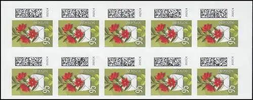 FB 150 Welt der Briefe Blumenbrief 95 Cent (GDL), Folienblatt 10x3903, **