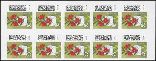 FB 150 Welt der Briefe Blumenbrief 95 Cent (GDL), Folienblatt 10x3903, **