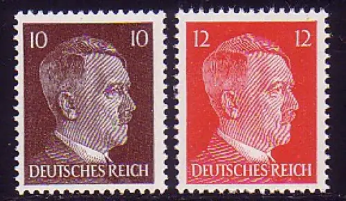 826-827 Hitler 1942, 10 Pf und 12 Pf / Buchdruck, Satz postfrisch **