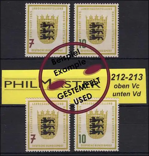 212-213 Ausstellung Baden-Württemberg, je ein Satz WZ Vc+Vd, Set zeitgerecht O