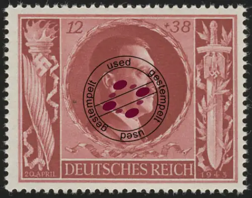 847 Hitlers Geburtstag 1943 12+38 Pf, gestempelt O