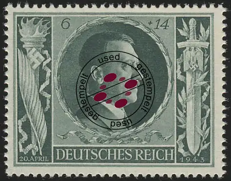 845 Hitlers Geburtstag 1943 6+14 Pf, gestempelt O