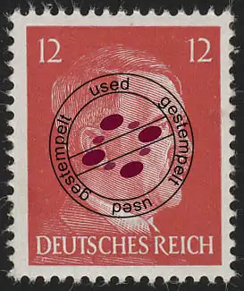827 Hitler 12 Pf Buchdruck, gestempelt O