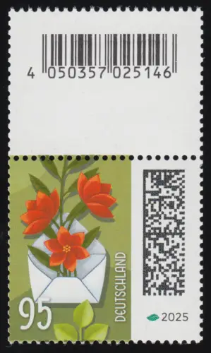 3898 Blumenbrief 95 C. aus 200er mit GROSSEM Codierfeld, **