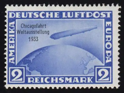 497 Chicagofahrt 2 RM, sauber gezähnte Marke mit Erstfalz *