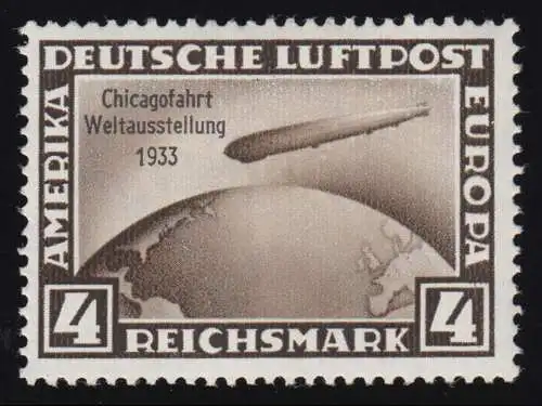 498 Chicagofahrt 4 RM, sauber gezähnte Marke mit Erstfalz *