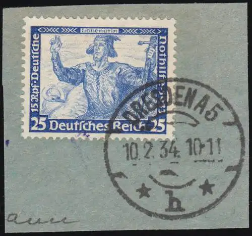 506 Wagner 25 Pf. auf Briefstück DRESDEN 10.2.34
