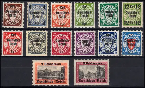 716-729 Danzig-Aufdruck 1939, 14 Werte kompl., Satz mit Falzresten / entfalzt *