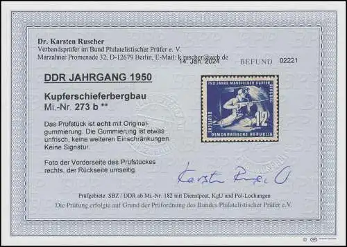 273b Mansfeld 12 Pf in Farbe b, Kurzbefund Dr. Ruscher BPP, postfrisch **