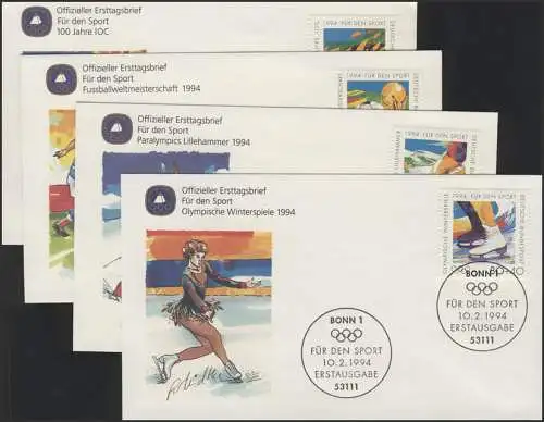 Sporthilfe 1717-1720 vier offizielle FDCs 1994