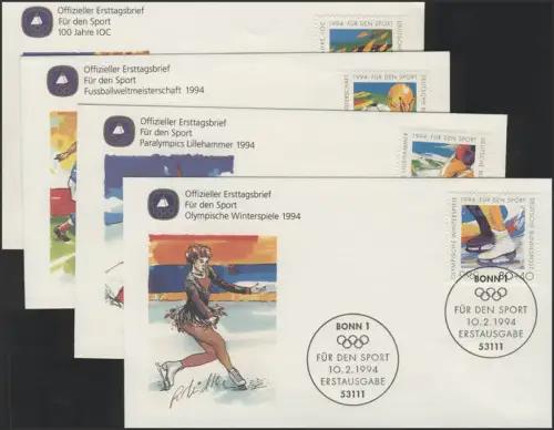 Sporthilfe 1717-1720 vier offizielle FDCs 1994