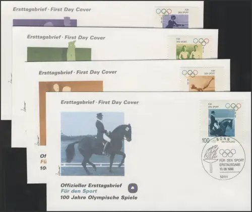 Sporthilfe 1861-1864 vier offizielle FDCs 1996