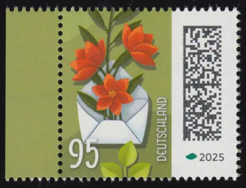 3898 Welt der Briefe 95 Cent Blumenbrief, nassklebend aus Bogen, postfrisch **