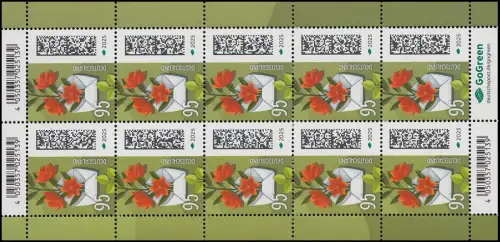 3898 Welt der Briefe 95 Cent Blumenbrief - 10er-Bogen postfrisch ** / MNH